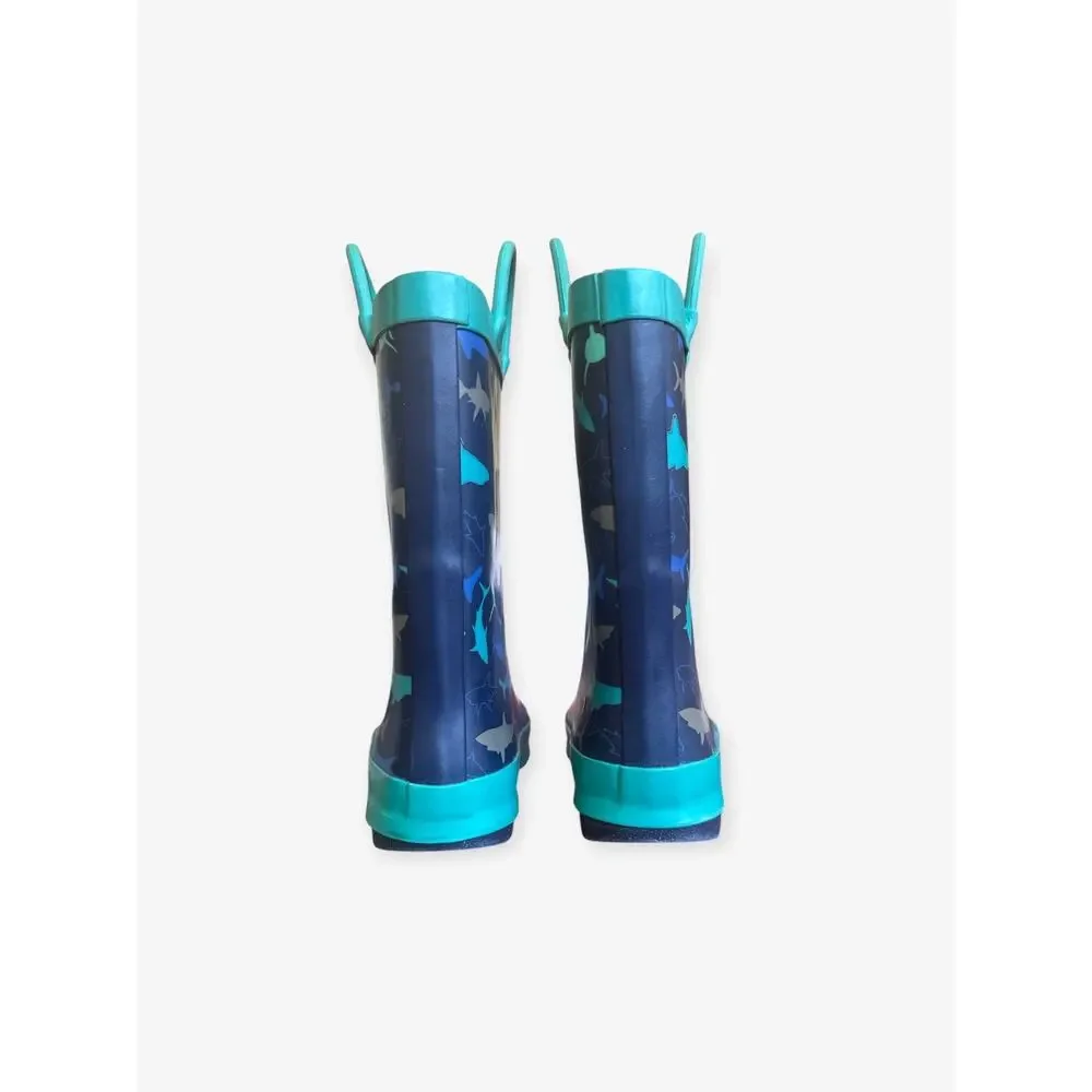 Unbranded Sharks Print Rain Boots with Handles, Toddler Size 11, Blue